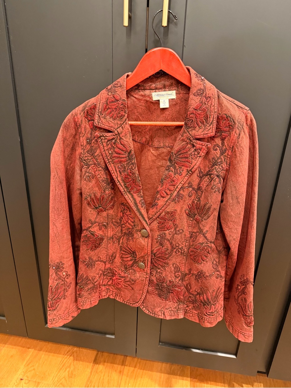 Coldwater Creek Embroidered Floral Jacket Size 10 Rust Red